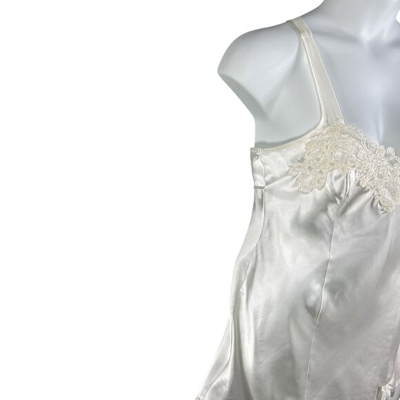 Linea Donatella Womens M White Cream Lace Coquette Satin Slip Dress Chiffon Trim - Picture 6 of 16